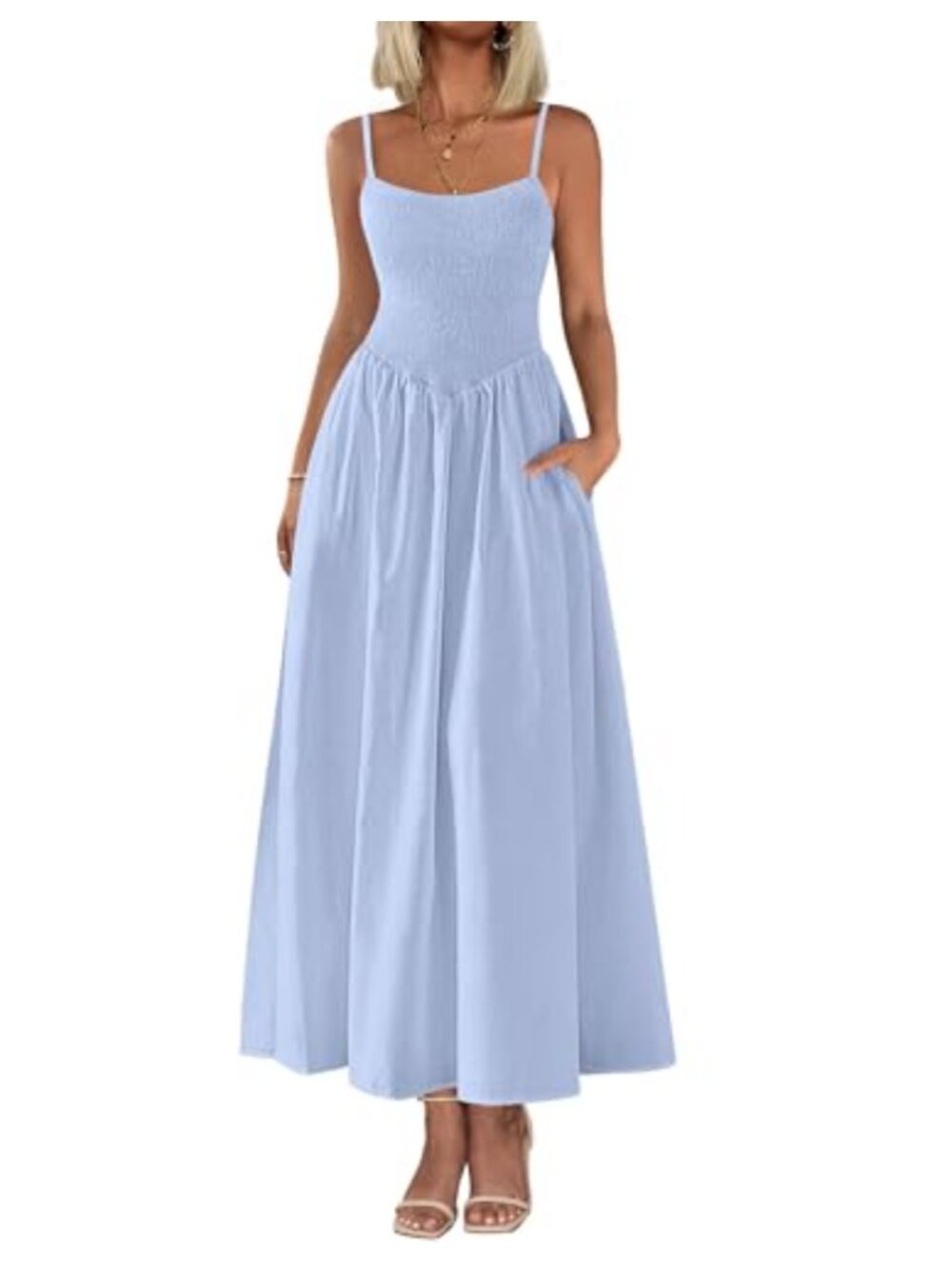 Women's Smocked Maxi Dress Sleeveless A-Line Summer Sundress